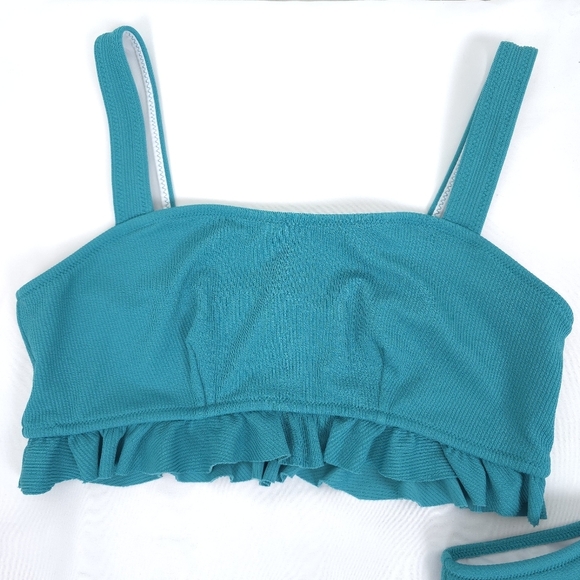 Cupshe teal solid ribbed ruffle 2 piece set size L - Picture 3 of 13
